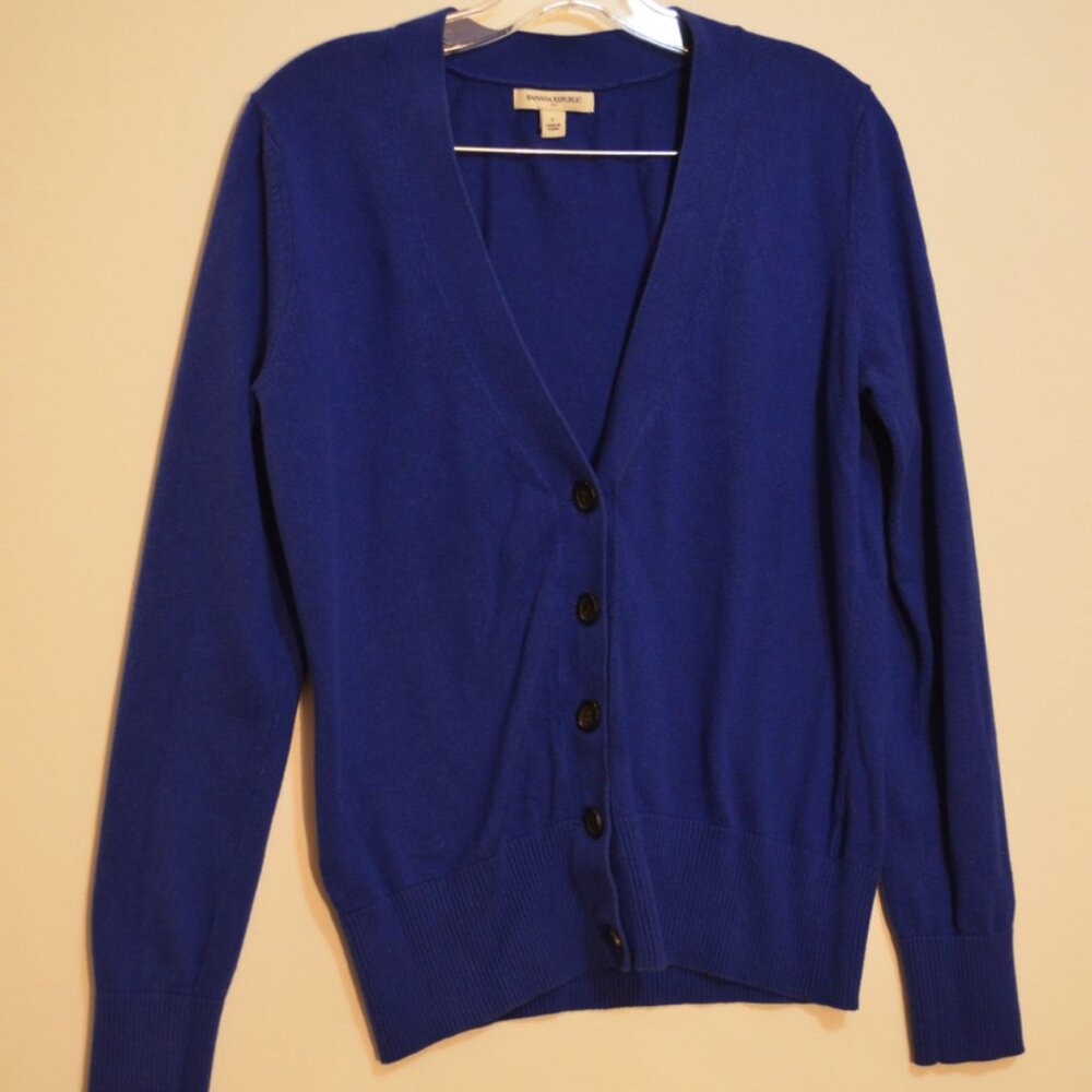 BANANA REPUBLIC Blue Long Sleeves Thin Knit Deep V-Neck Buttons Down Jacket 1